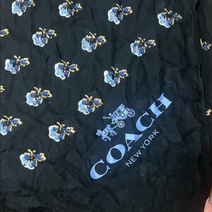 Coach Black Scarf with Blue Floral Design. Large 56’x72’